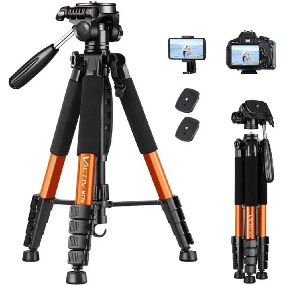 Tripod 74” Camera Tripod for Cell Phone, Aluminum Professional Heavy Duty Camera